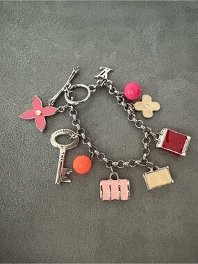 LV Silver Charm Bracelet with Pink, Red, Orange & Cream Accents Charm Y2K